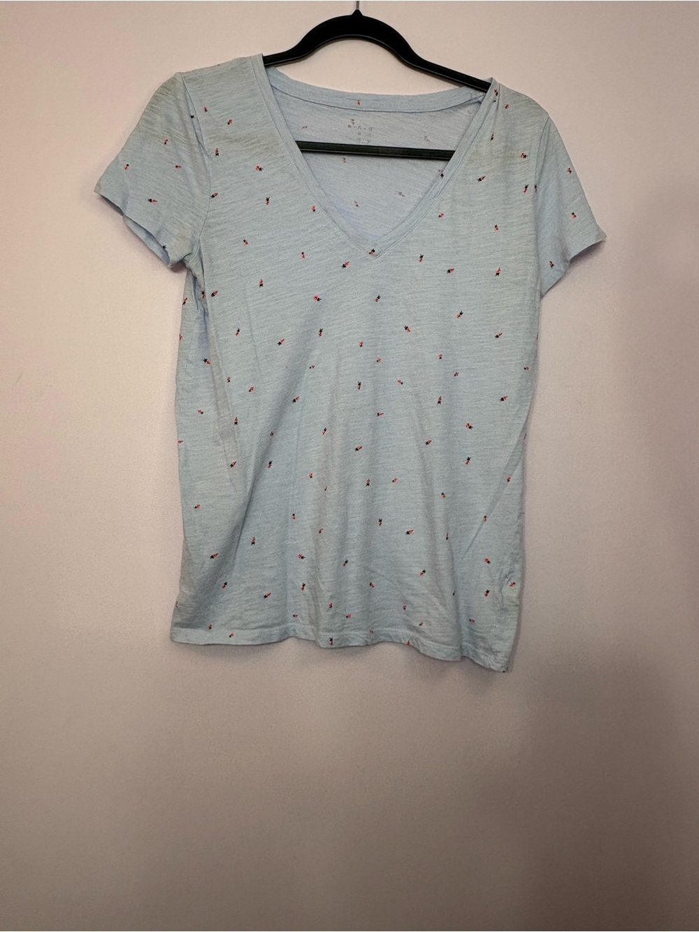 AND Light Blue V-Neck Tee with Tiny Ladybug Print